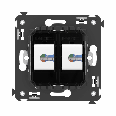 Компьютерная розетка RJ-45 без шторки в стену, кат.6 двойная, "Avanti", "Черный квадрат" DKC