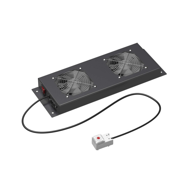 Потолочный модуль 2 вентилятора с термостатом для крыши навесных и напольных 19" IT-корпусов ДКС серии STI/CQE шириной 600мм,RAL9005 DKC