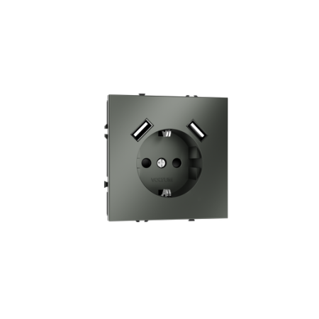 Розетка встраиваемая Voltum S70 с заземлением и защитными шторками, 16А, с USB, A+A, (титан)