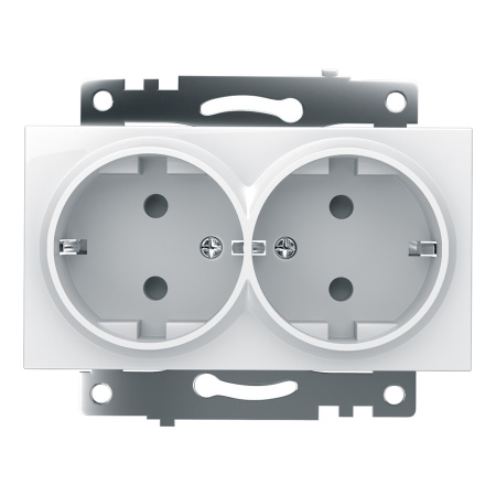 Розетка 2-местная с/з (механизм), STEKKER GLS16-7114-01, с защитной шторкой, 250В, 16А, серия Катрин, белый