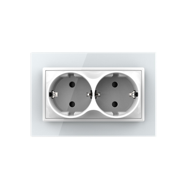 Розетка Livolo электрическая двойная 1 пост с заземлением, рамкой, защитными шторками 16A, цвет белый VL-C7CTF16A.TF16A-WP