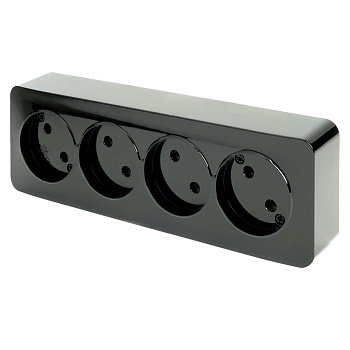Розетка 4-местная б/з открытой установки, STEKKER, 250В, 10А, IP20, серия София, черный, MST10-14-02