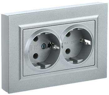 BRITE Розетка 2-местная с з/з с защитными шторками 16А в сборе РСш12-3-БрС сталь IEK