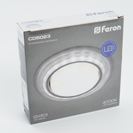 Светильник встр. с белой LED подсветкой Feron CD5023 потолочный GX53 без лампы, матовый круг