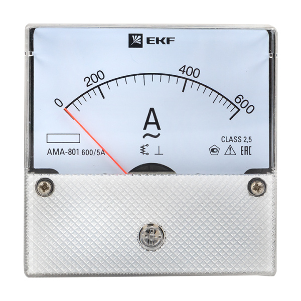 Амперметр AMA-801 аналоговый на панель (80х80) круглый вырез 600А трансф, подкл, EKF