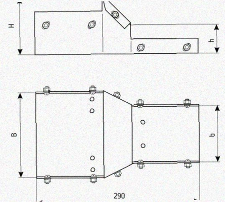 Лоток переходной замковый ЛПЗ 300х50-200х50 УТ1,5, оцинкованный лист, S1,5