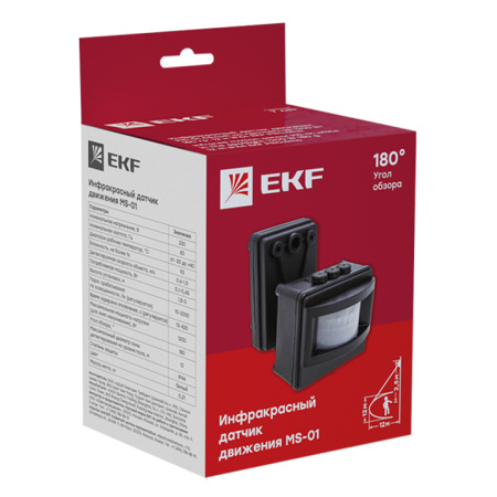 ИК датчик движения MS-01 черный на прожектор 1200Вт 120гр, до 12м IP44 PROxima EKF