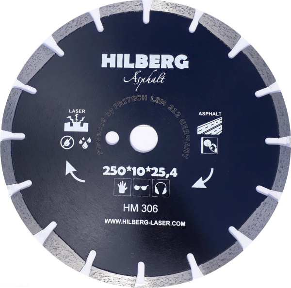 Диск алмазный отрезной 250*25,4*12 Hard Materials Лазер асфальт HM306 Hilberg