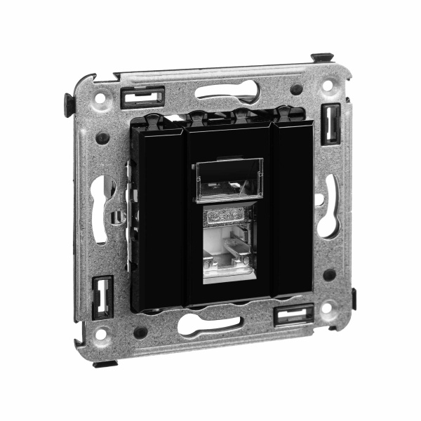 Компьютерная розетка RJ-45 в стену, кат.6 одинарная экранированная, "Avanti", "Черный квадрат" DKC