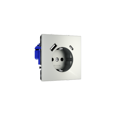 Розетка встраиваемая Voltum S70 с заземлением и защитными шторками, 16А, с USB, A+C, (сталь)