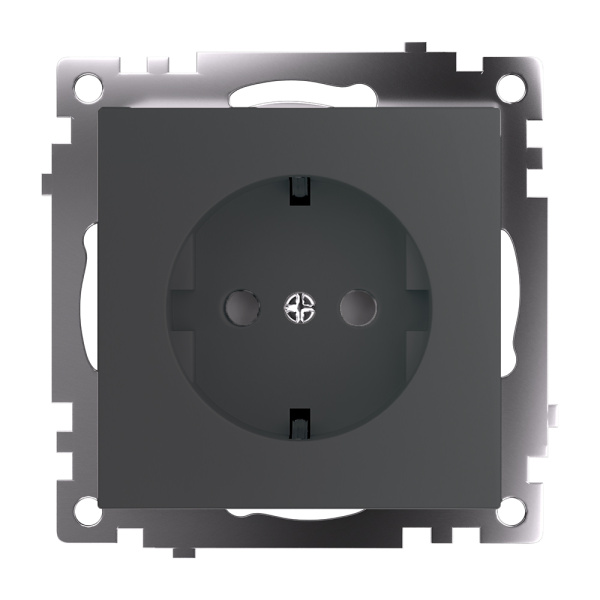 Розетка 1-местная с защитной шторкой с/з (механизм), 250В, 16А, серия Катрин, графит, GLS16-7110-06 STEKKER
