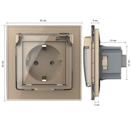 Розетка с крышкой 1 модуль Золотая Livolo