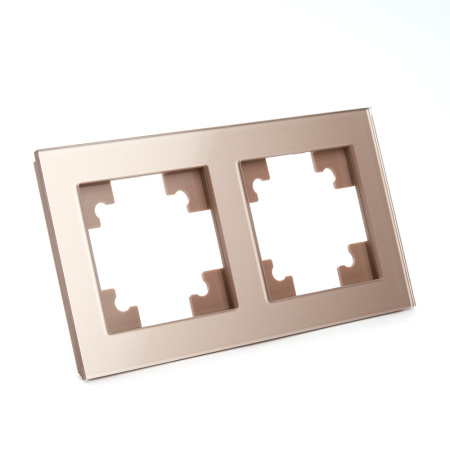 Рамка 2-местная, стекло, STEKKER, GFR00-7002-02, серия Катрин, шампань