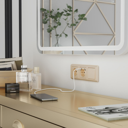 Розетка с заземлением и шторками (шампань рифленый) СУ IP31 Werkel