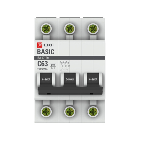 Выключатель автоматический ВА МОД 3П 63А С 4,5кА Basic EKF