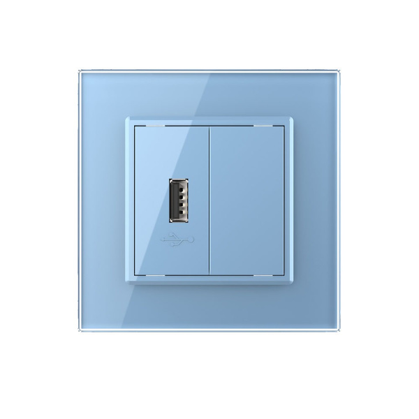 Розетка USB с блоком 5В 2.1А Синяя Livolo