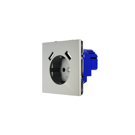 Розетка встраиваемая Voltum S70 с заземлением и защитными шторками, 16А, с USB, A+A, (сталь)