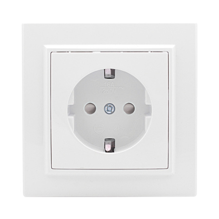 Минск Розетка 1-местная СП с заземлением 16А белая с защ, штор, EKF