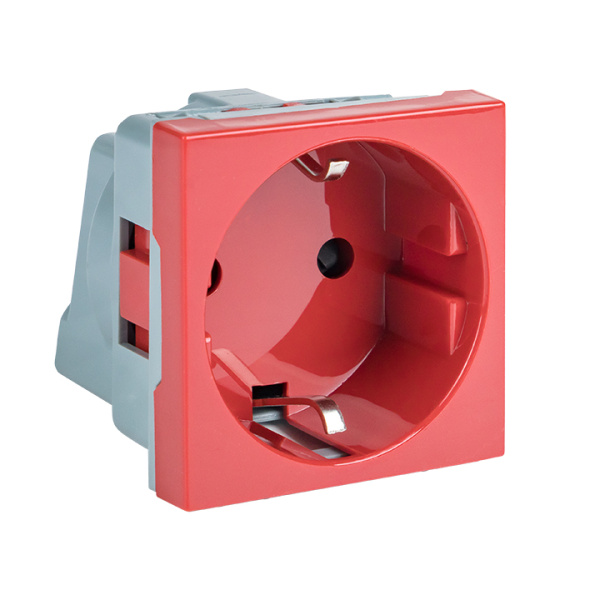 Розетка 45х45 с заземлением, 90 градусов, красная EKF