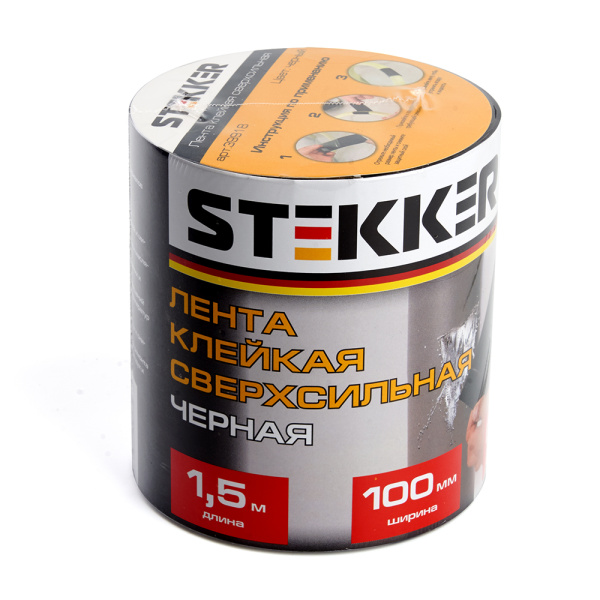 Лента клейкая сверхсильная STEKKER 0,7*100 мм, 1,5 м. черная INTP9-0715-10