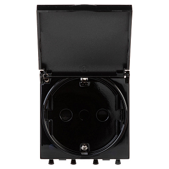 Розетка с крышкой модульная, 2P+E, с з/ш, "Avanti", "Черный квадрат", 2модуля DKC