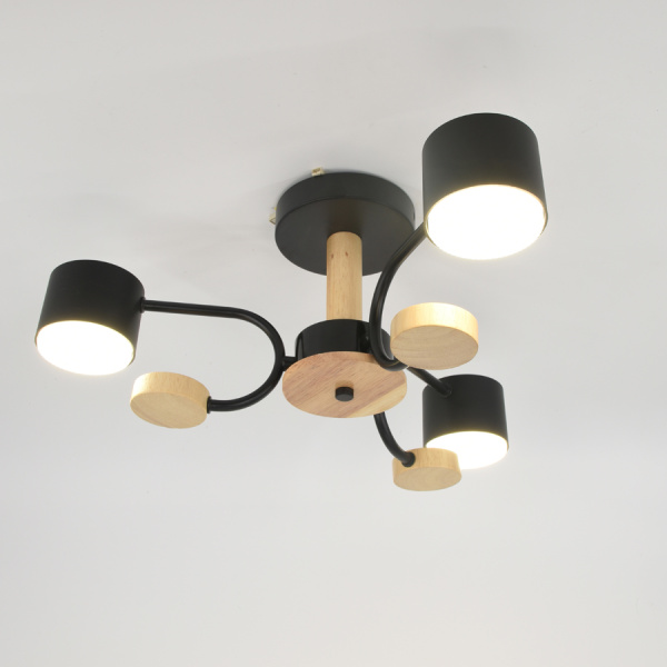 Люстра под лампу GCHL-3GX53-M Черная+Дерево Альберо General