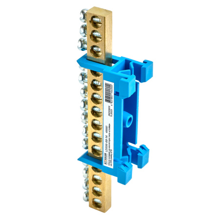Шина "N" на изоляторе STEKKER 6*9 тип "стойка" на DIN-рейку 14 выводов, синий, LD556-69-14