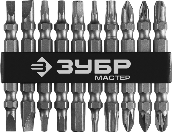 Набор : Биты длинные "МХ-10", Cr-V, двусторонние для шуруповерта в держателе ЗУБР
