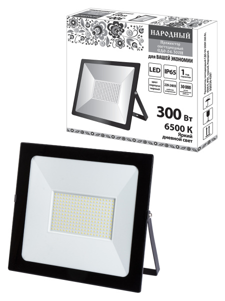 Прожектор светодиодный СДО-04-300Н 300 Вт, 6500 К, IP65, черный, Народный TDM