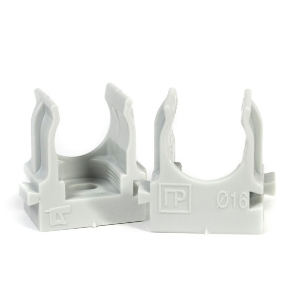 Крепеж-клипса для труб для прямого монтажа серая в гофроящике d16 мм (1400шт/кор) Промрукав