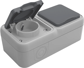 Donel W55 Розетка 2-я с защ.крышк., 2К+З., накладная, серый, IP55, серия (тип) DIP55