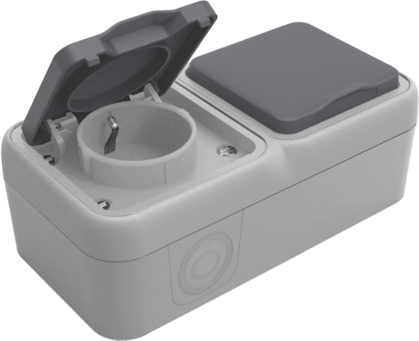 Donel W55 Розетка 2-я с защ.крышк., 2К+З., накладная, серый, IP55, серия (тип) DIP55