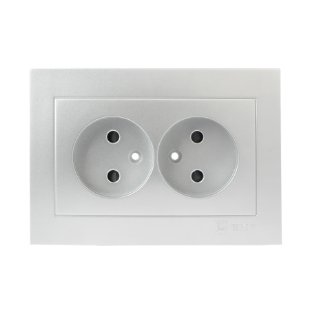 Валенсия Лицевая панель розетка 2-местной б/з 10А сталь с защ, штор, EKF