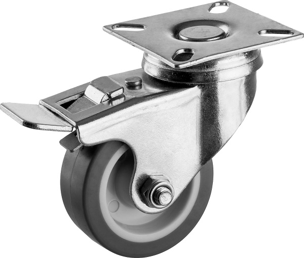 Колесо поворотное с тормозом d=50 мм, г/п 40 кг, термопластич. резина/полипропилен, Профессионал ЗУБР Колесо поворотное с тормозом d=50 мм, г/п 40 кг, термопластич. резина/полипропилен, Профессионал ЗУБР