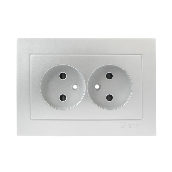 Валенсия Лицевая панель розетка 2-местной б/з 10А сталь с защ, штор, EKF