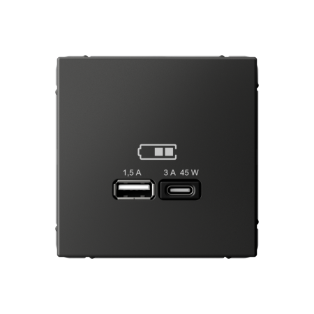 ARTGALLERY USB РОЗЕТКА A + тип-C 45Вт высокоскор.заряд. QC, PD, механизм, БАЗАЛЬТ Systeme Electric