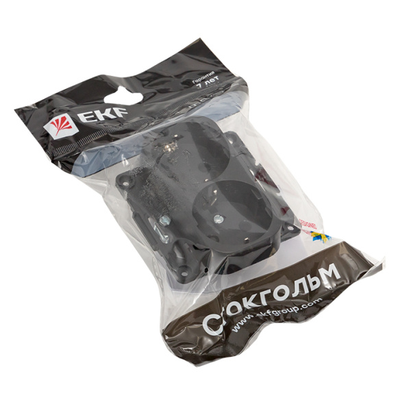 Стокгольм Механизм Розетки 2-местной с/з 16А черный с защ, штор, EKF