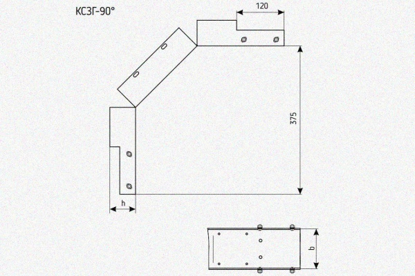 Лоток замковый глухой КСЗГ 400х65-90 УТ1,5 для поворота трассы вниз на 90, горячее цинкование, S1,5