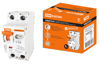 Дифференциальный автоматический выключатель АВДТ 63S 2П (1П+N) 50А С 100мА 6кА тип АС TDM