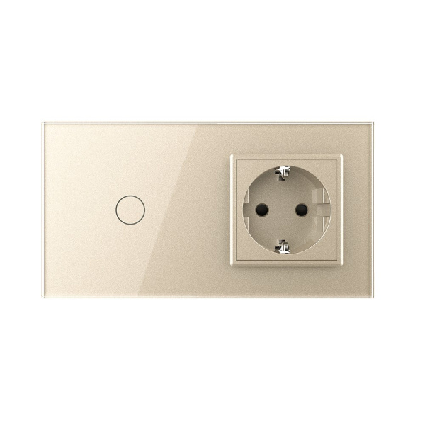 Одноклавишный сенсорный выключатель с розеткой 2 поста, цвет шампань Livolo