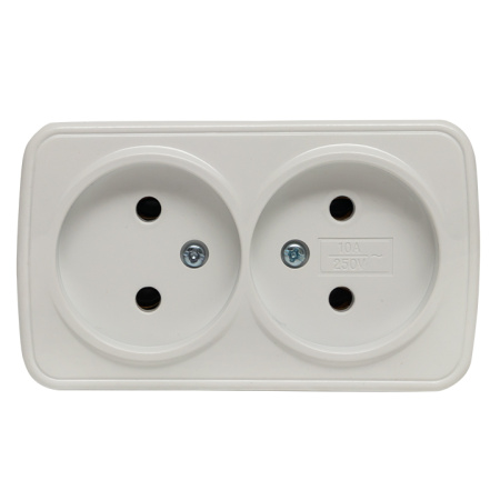 Минск Розетка 2-местная ОП 10А без заземления белая Basic EKF