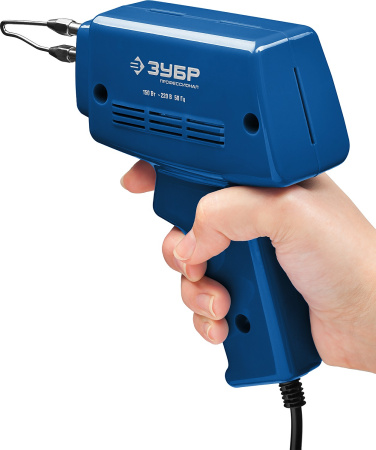 Импульсный паяльник в наборе, 150Вт, нагрев 6 сек., канифоль, припой, 2 сменных жала, в кейсе ЗУБР