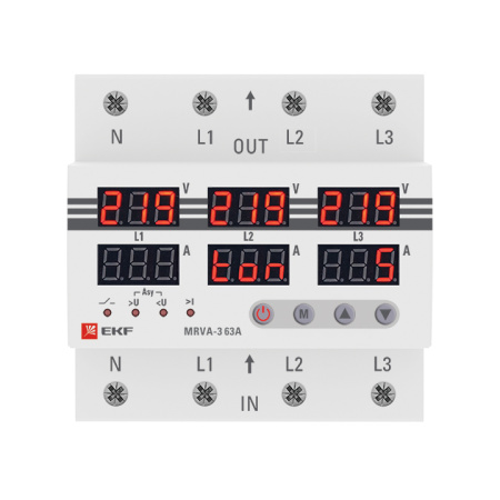 Трехфазное реле напряжения и тока с дисп, MRVA-3 63A EKF