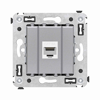Компьютерная розетка RJ-45 без шторки в стену, кат.6А одинарная, "Avanti", "Закаленная сталь" DKC