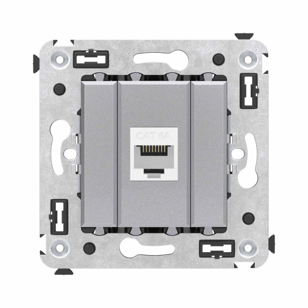 Компьютерная розетка RJ-45 без шторки в стену, кат.6А одинарная, "Avanti", "Закаленная сталь" DKC