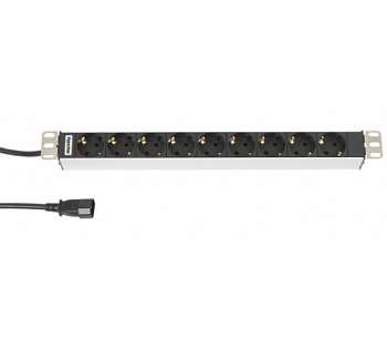 Блок розеток для 19"шкафов,горизонтальный,9 розеток Schuko(10A),250В,кабель питания 3х1мм2,дл. 2,5м