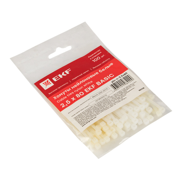 Хомут нейлоновый (2,5х80) (100шт) Basic EKF Хомут нейлоновый (2,5х80) (100шт) Basic EKF