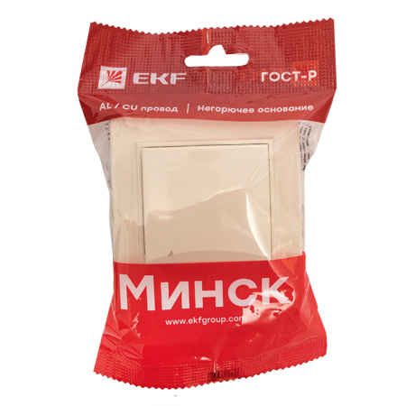 Минск Розетка 1-местная СП с/з с крышкой 16А бежевая с защ, штор, EKF