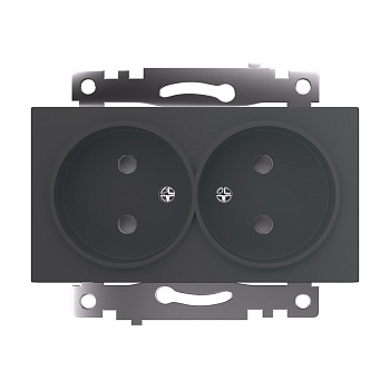 Розетка 2-местная с защитной шторкой (механизм) б/з, 250В, 10А, серия Катрин, графит, GLS10-7113-06 STEKKER