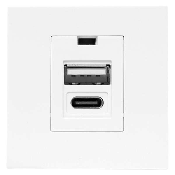 Розетка USB A+C, 2,1А, 2 гнезда, без индикатора, белая EKF